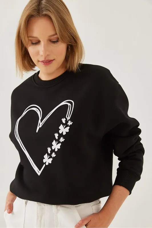 Printed Crew Neck Relaxed Fit Sweatshirt - Bianco Lucci