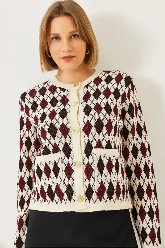 Jacquard Knitwear Cardigan with Pockets - Bianco Lucci