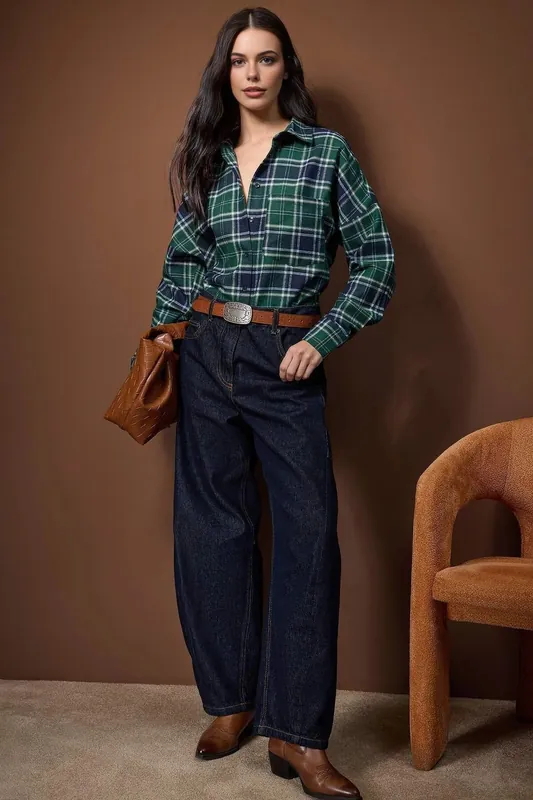 Tartan Check Collared Long Sleeve Brushed Flannel Shirt - WOVCOR
