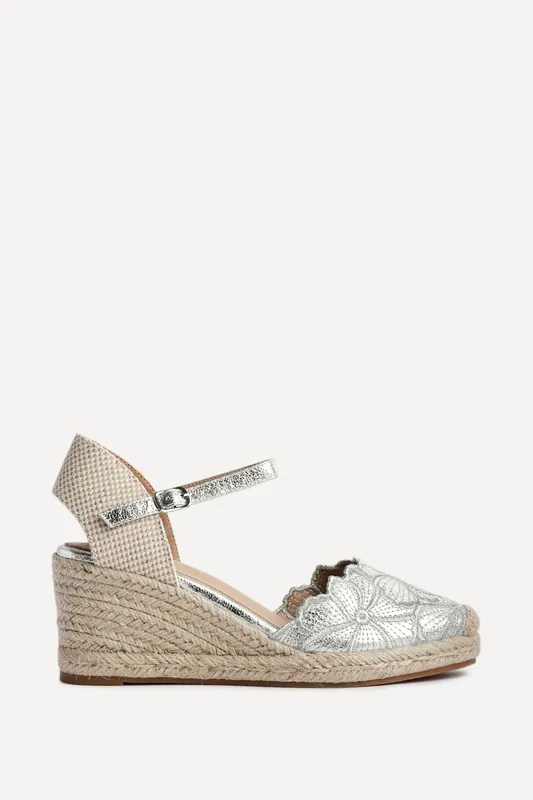 Florentina Silver Floral Embroidered Wedges - Linzi