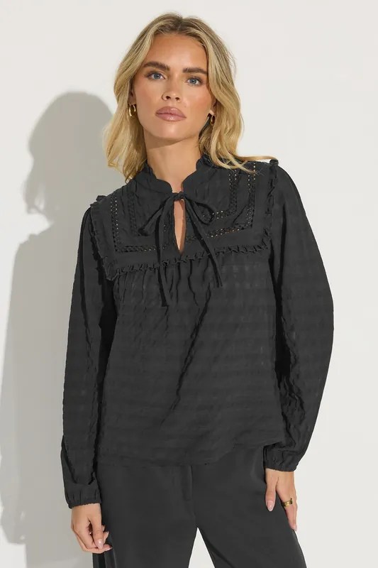 Petite Crinkle Tie Neck Blouse - PixieGirl