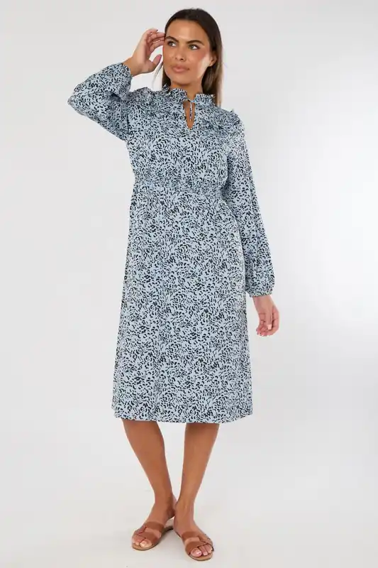 Blue Animal Printed Midi Dress - ELAINA FASHION