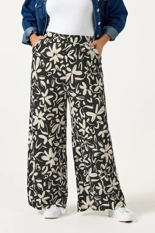 Floral Textured Trousers - Yours