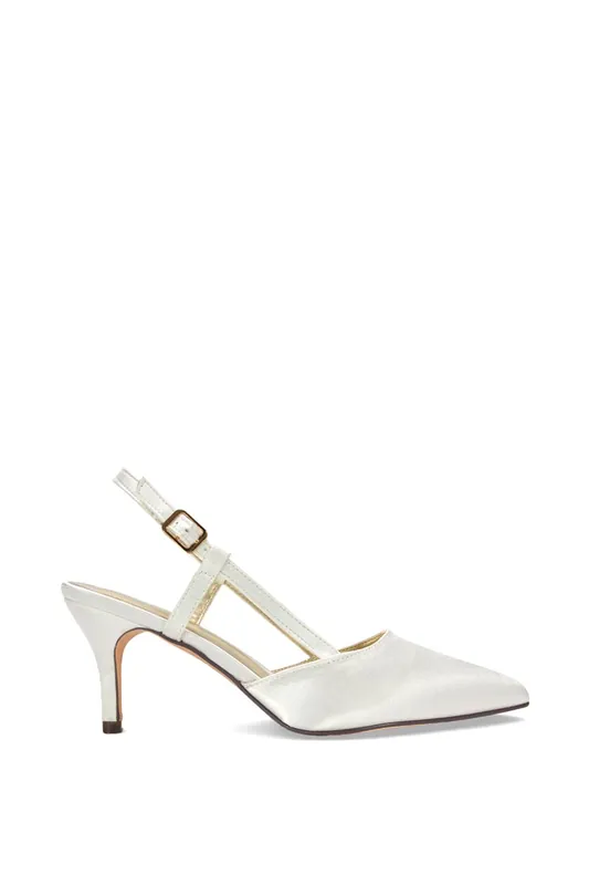 Karla' Ivory Satin Bridal Mid Heel Slingback Court Shoes - XY London