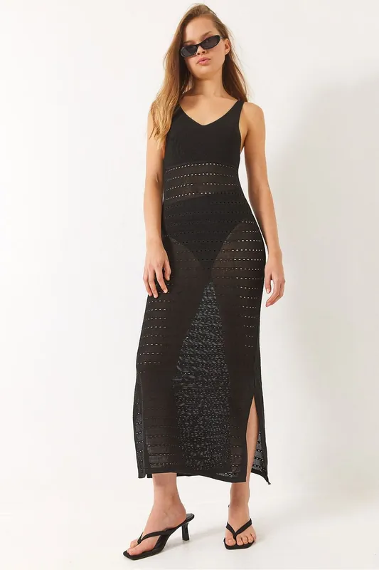 V-Neck Midi Slit Dress