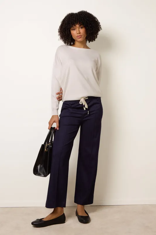 Navy Seam Detail Wide Leg Pants - Blue Vanilla