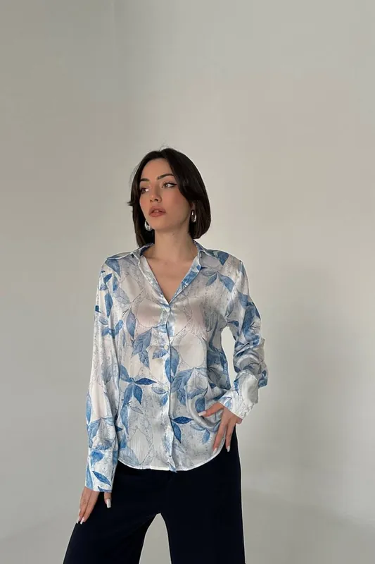 Floral Print Satin Button-Up Shirt