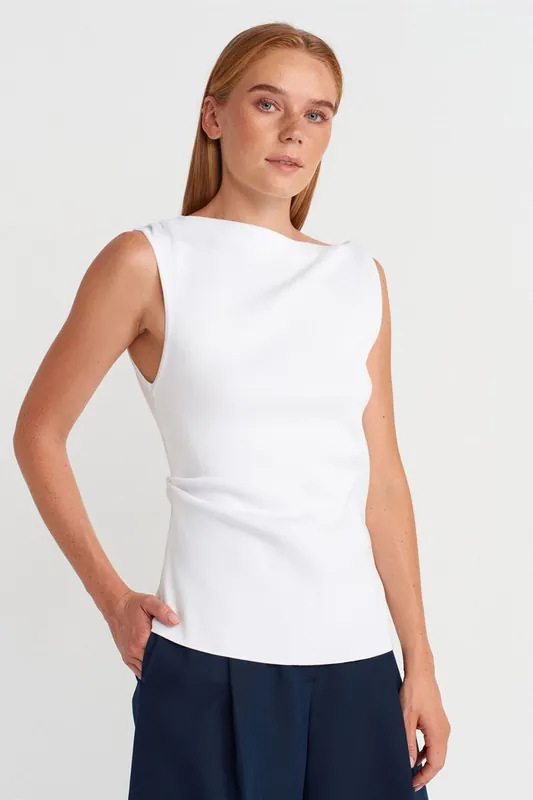 Sleeveless Boat Neck Knit Blouse - Dilvin