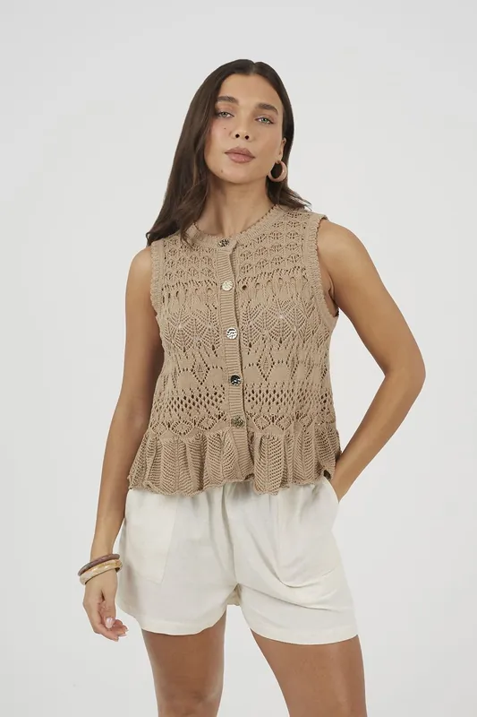 Pointelle Knit Waistcoat With Frill Hem - Brave Soul