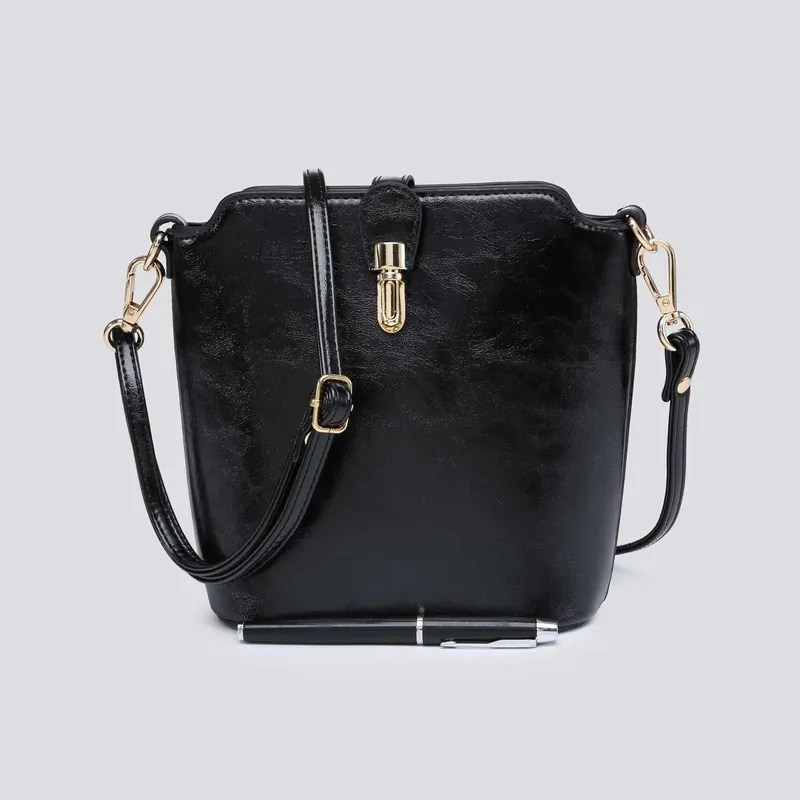 Classic Small Push Bucklet Crossbody Bag Messenger Bag - Kitise