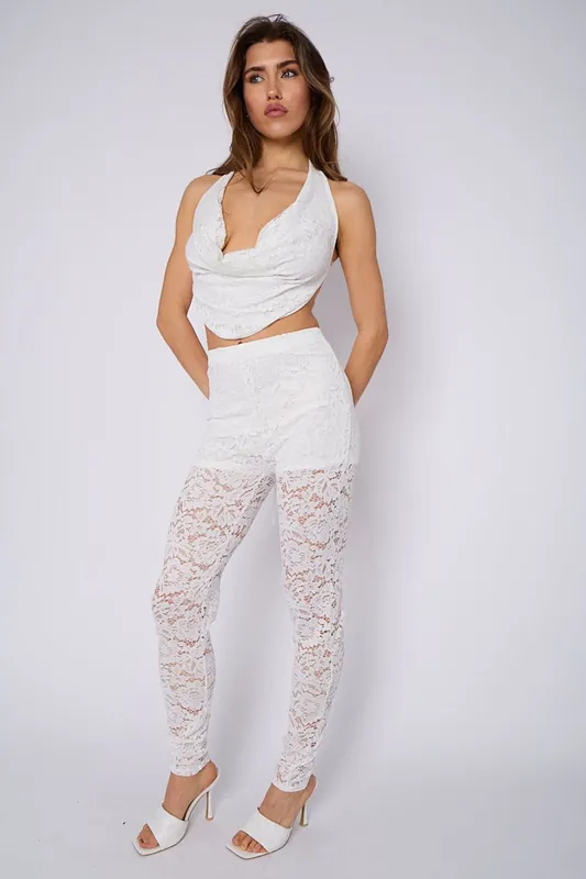 Lace Detail Tie-up Bralet and Trouser Co-ord