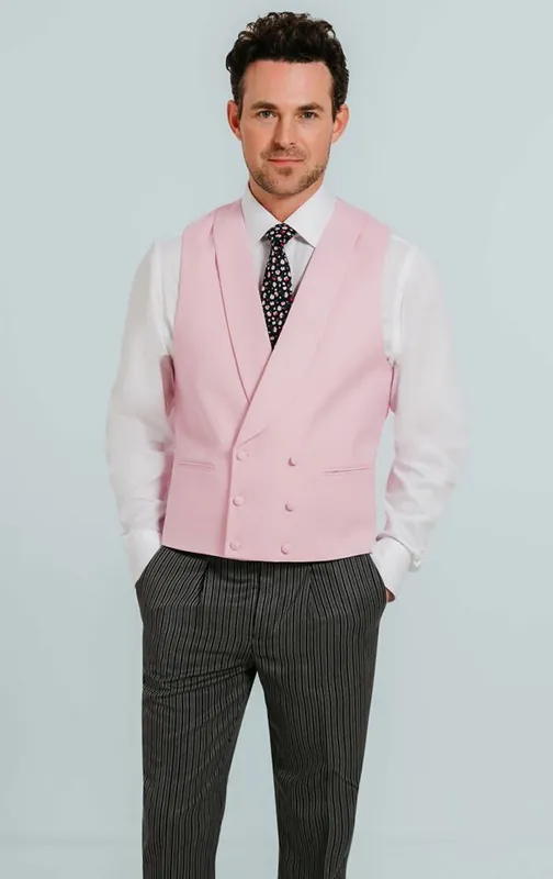 Pastel Pink Double Breasted Shawl Lapel Morning Suit Waistcoat - Dobell