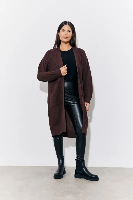 Chocolate Longline Belted Knitted Cardign - In The Style