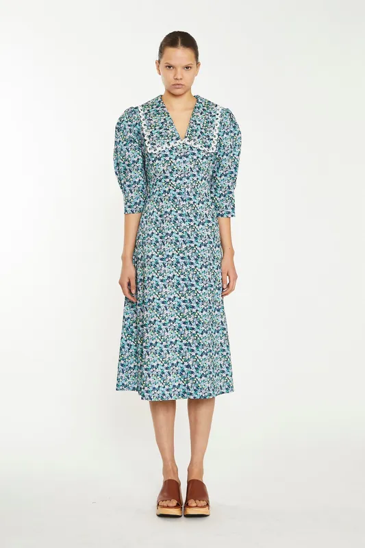 Statement Collar and Sleeve Midi Dress - Shnoo