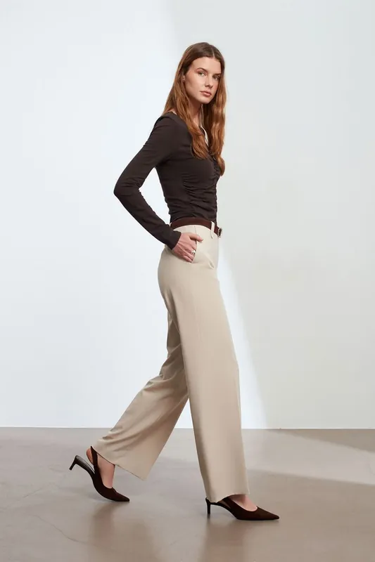 Mid-Waist Wide-Leg Crepe Trousers
