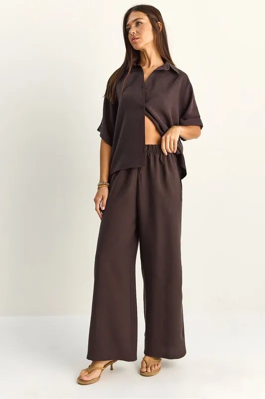 High Waist Wide Leg Two-Piece Co-ord Set with Shirt Collar
