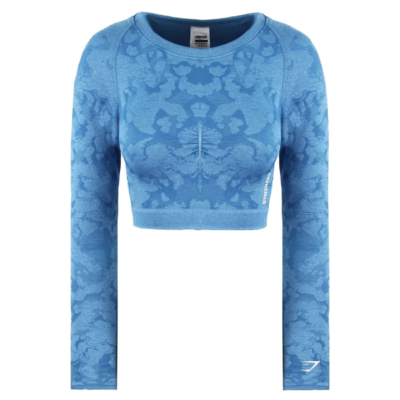 Crew Neck Long Sleeve Adapt Camo Blue Seamless Crop Top - Gymshark