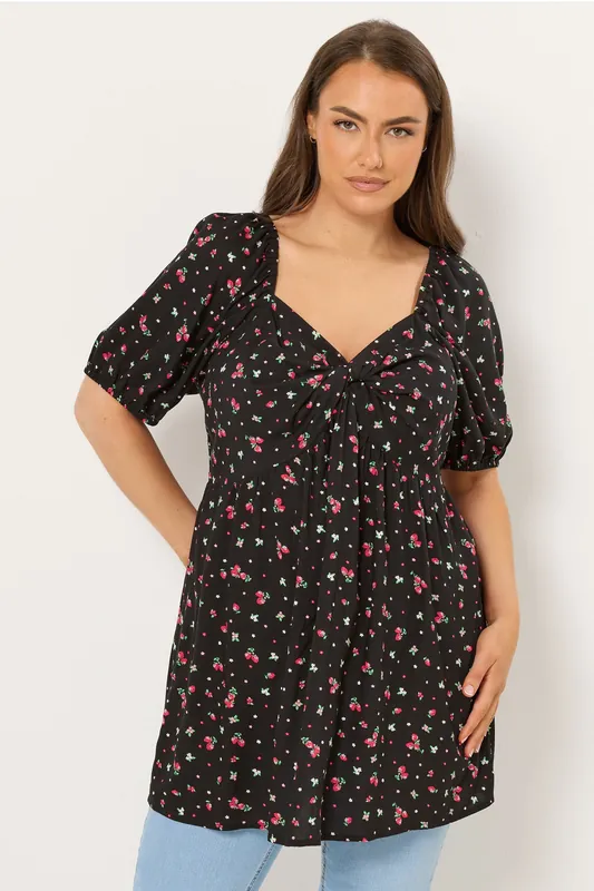 Strawberry Print Twist Front Blouse - Yours