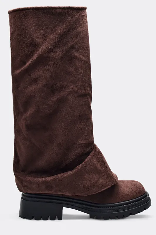 Knee High Layered Faux Suede Chunky Long Boots - EGO