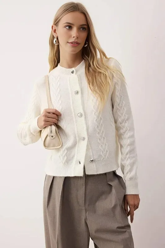 Soft Textured Knit Cardigan Button Detail - WOVCOR