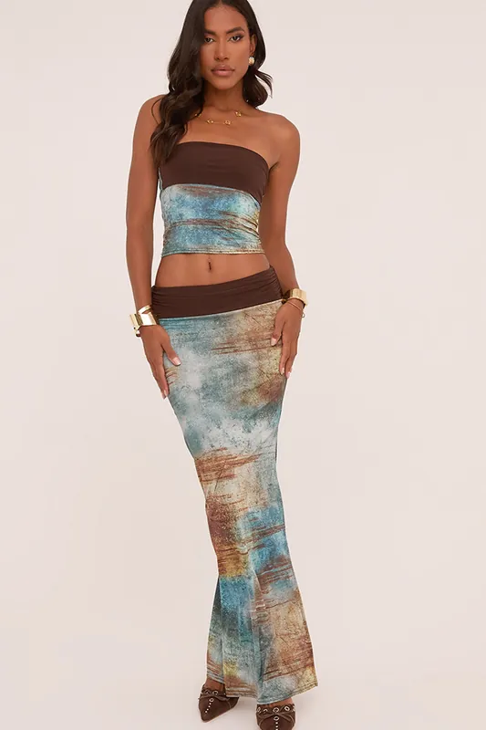 Sleeveless Bandeau Contrast Abstract Print Slinky Crop Top - EGO