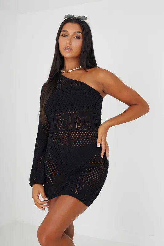 One Sleeve Crochet Knit Beach Dress - Brave Soul