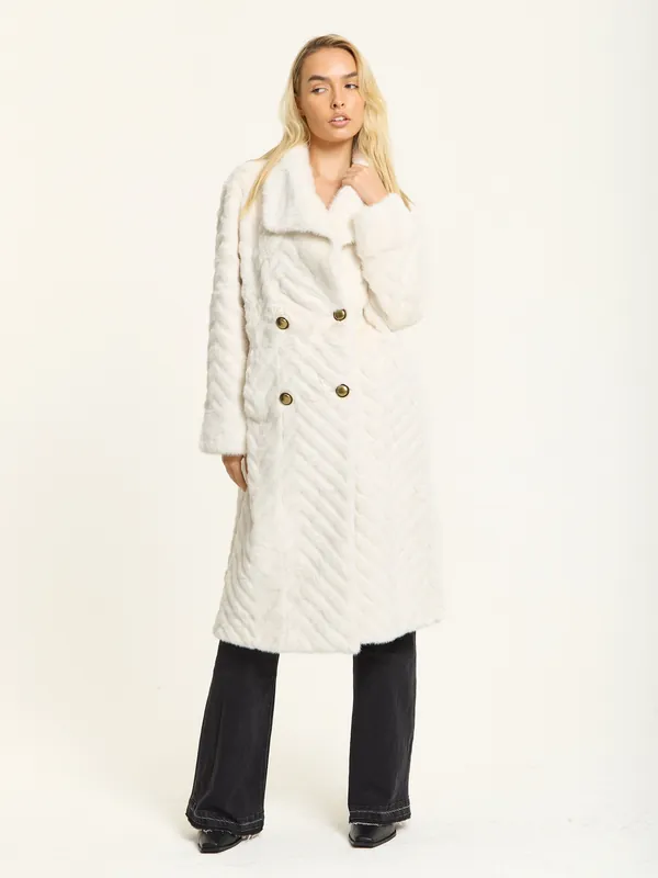 Ivory Faux Fur Longline Coat - Liquorish