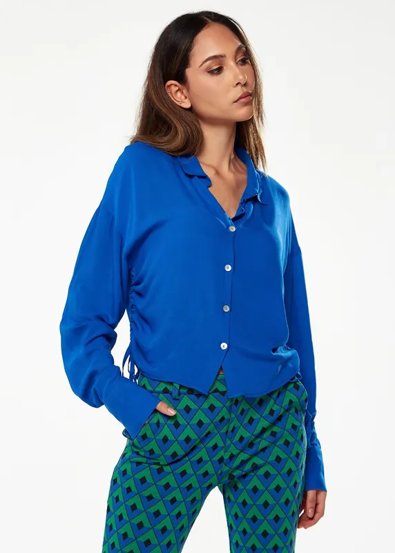 Shirt in Blue with Drawstring Detail on the Side - Liquorish