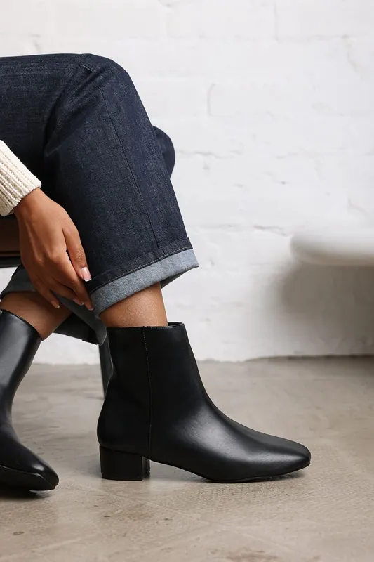 Xanthe' Faux Suede Square Toe Ankle Boots with Low Block Heel - Where's That From