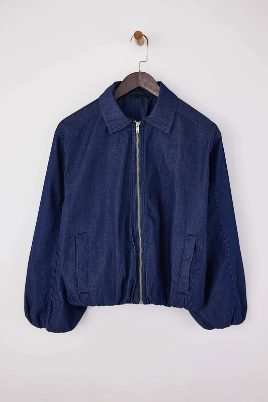 Plain Washed Zip Through Denim Jacket - WOVCOR