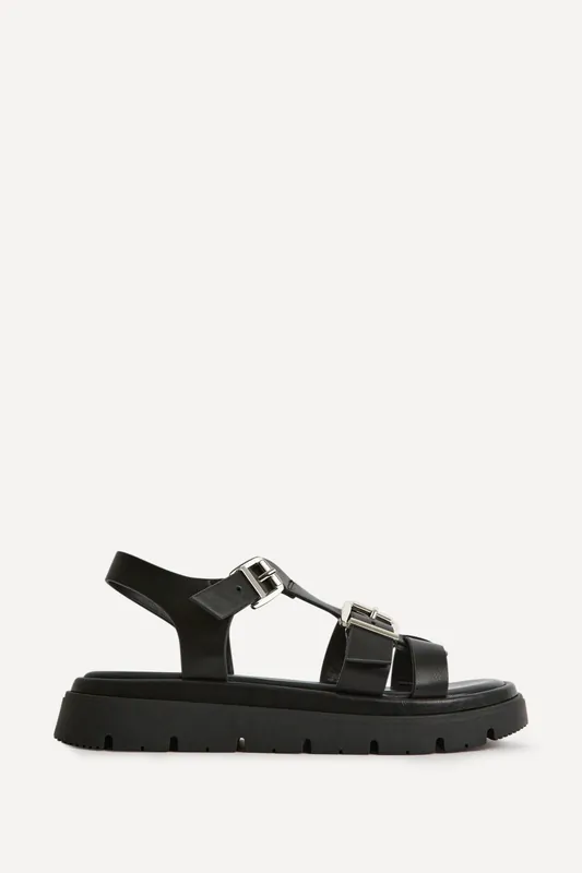 Portrait Black Gladiator Flat Sandals - Linzi