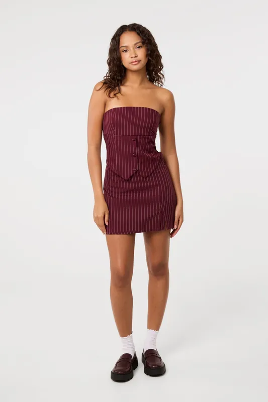 Wine Pinstripe Skort Slit Front Skirt - Pink Vanilla