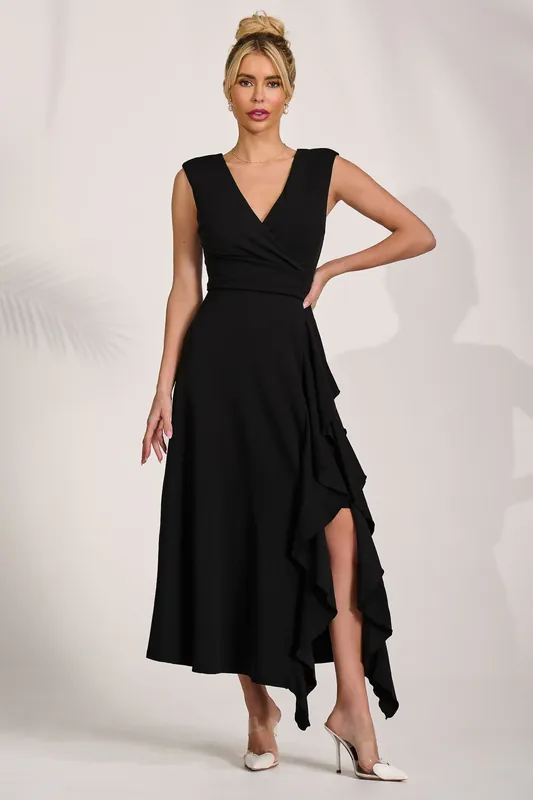 Frill Detail Wrap Sleeveless Maxi Dres - Jolie Moi