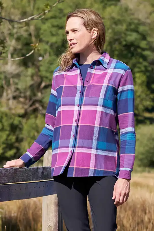 Balsam' Brushed Long Sleeved Relaxed Fit Longline Flannel Shirt - Mountain Warehouse