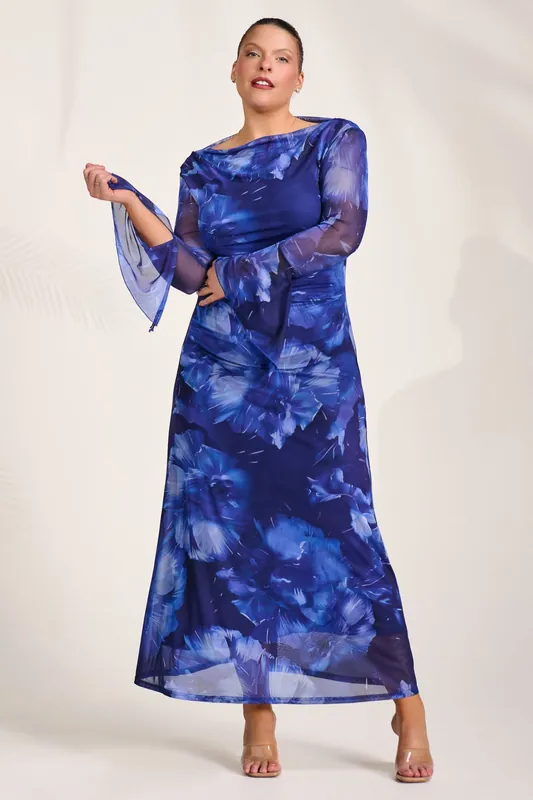Slash Neck Mesh Maxi Dress - Jolie Moi