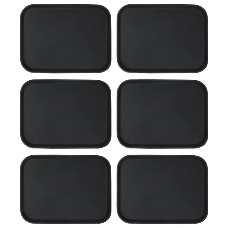 Rectangle Non-Slip Serving Trays - 41cm x 30.5cm - Black - Pack of 6