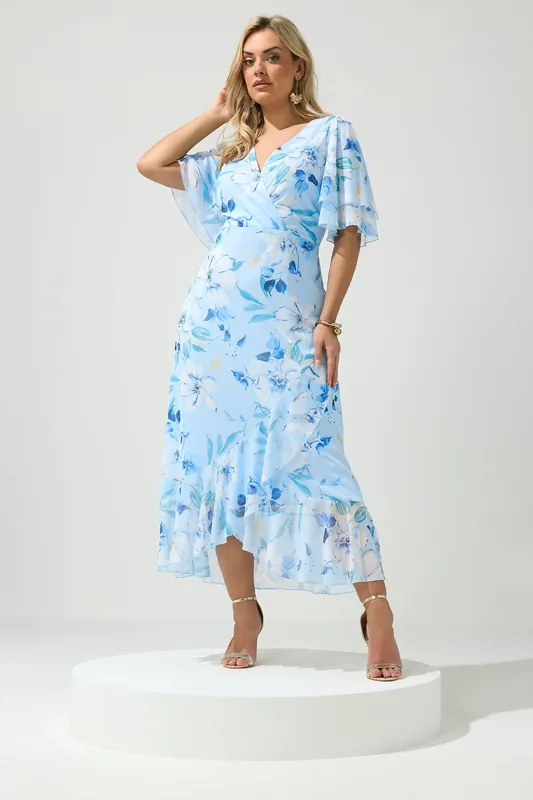 Floral Wrap Ruffle Hem Dress - Yours