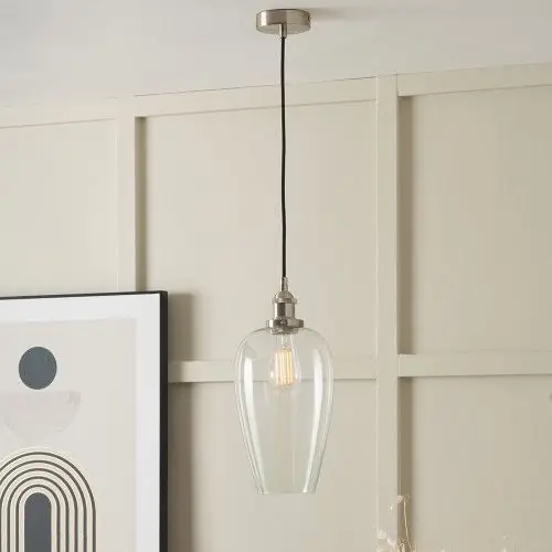 Glass Pendant Ceiling Light with Antique Silver Metal Chain Pendant - Ruma