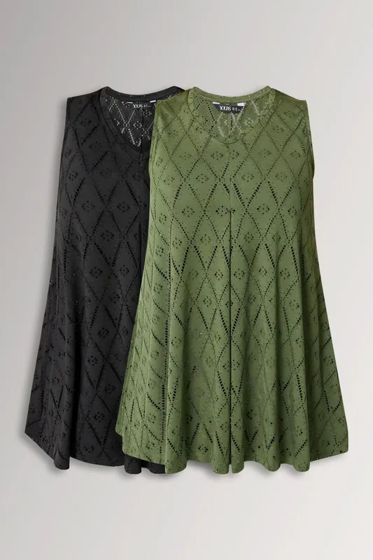 2 Pack Pointelle Vest Tops - Yours
