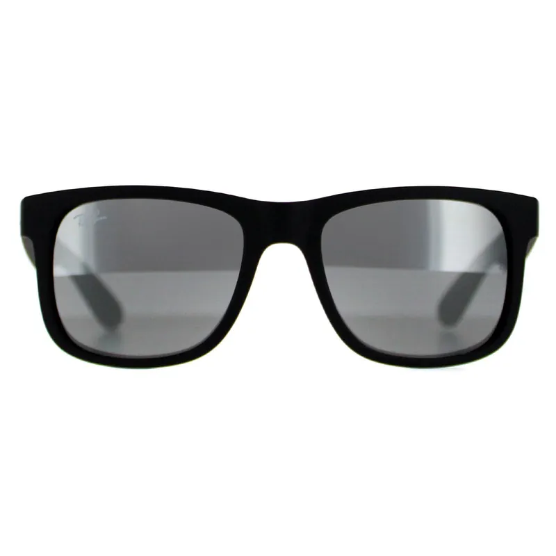 Rectangle Rubber Black Grey Mirror Sunglasses - Ray-Ban