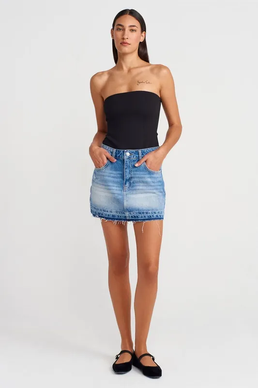 High-Waist Cotton Denim Mini Skirt