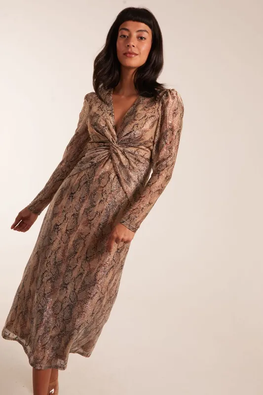 Snakeprint Plisse Twist Front Dress - Blue Vanilla