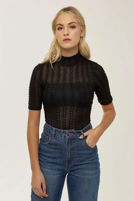Half Turtleneck Textured Top - Hiccup