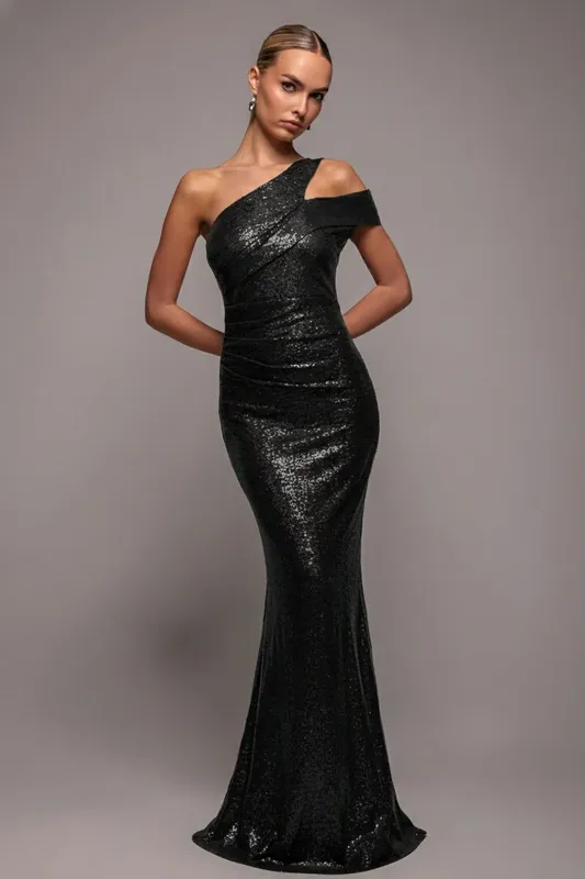 One Shoulder Sequin Evening Maxi - Goddiva