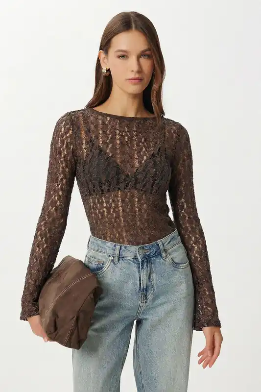 Lace Crew Neck Long Sleeve Blouse - Happiness Istanbul