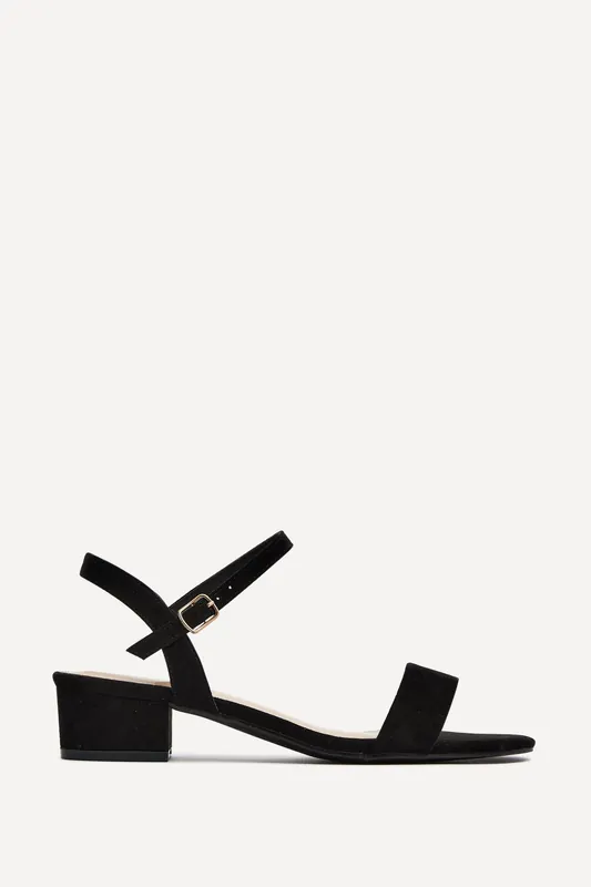 Kezzi Black Faux Suede Low Heeled Sandals - Linzi
