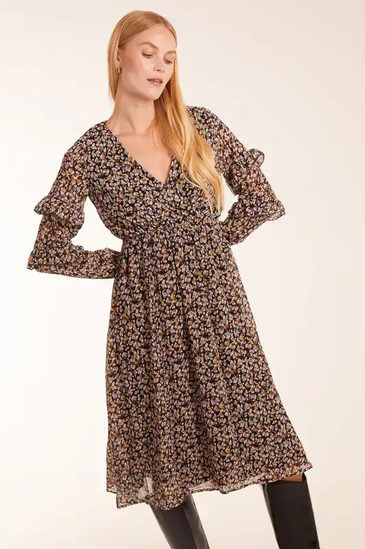 Frill Sleeve Wrap Midi - Blue Vanilla