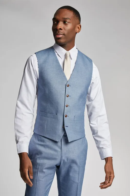 Blake Pale Blue Denim Semi Plain Waistcoat - Antique Rogue