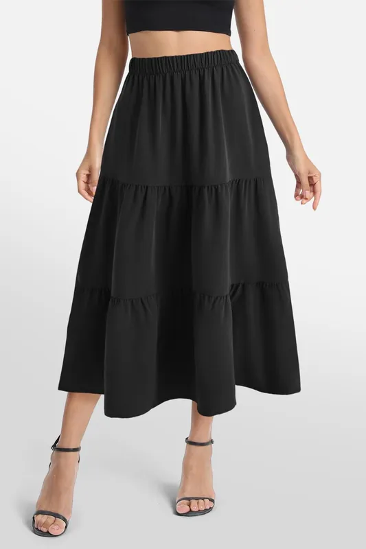 A-line Swing Pleated Midi Skirt