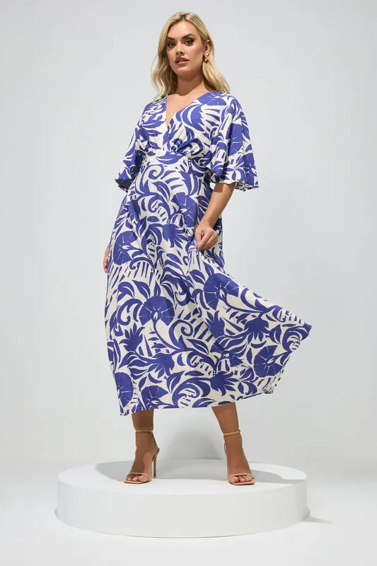 Floral Linen Look Wrap Dress - Yours